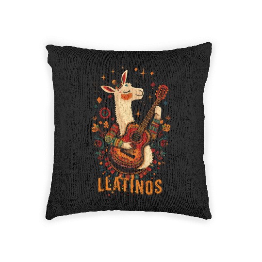 llatinos llama Playing Guitar Woven Pillows