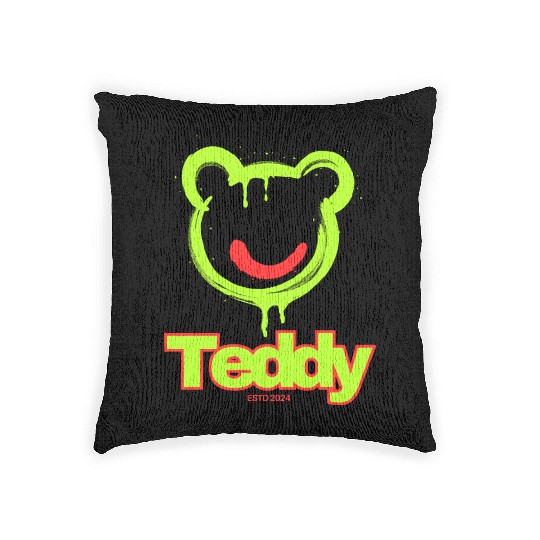 Neon Drip Teddy Bear Illustration Woven Pillows