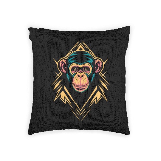 Vibrant Geometric Monkey Art with Neon Colors Woven Pillows