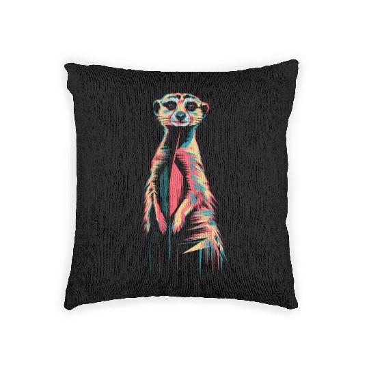 Vibrant Meerkat Illustration Neon Colors Woven Pillows