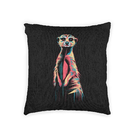 Vibrant Meerkat Illustration Neon Colors Woven Pillows