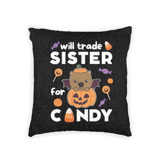 Wombat Halloween Trade Sister For Candy Woven Pillows