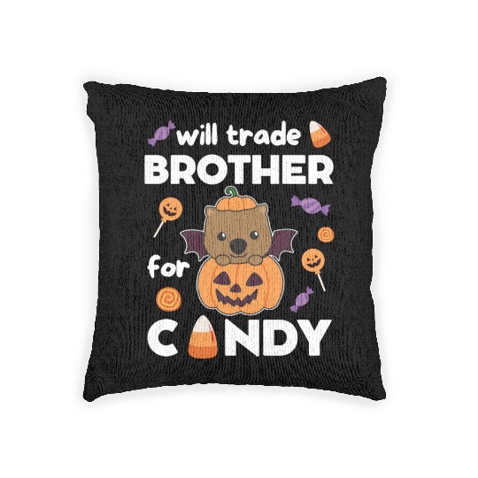 Wombat Halloween Trade Brother For Candy Woven Pillows