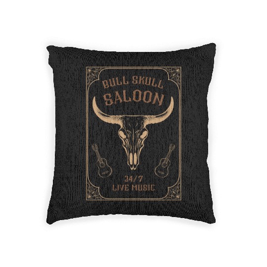 Country Music Western Bull Skull Saloon Woven Pillows