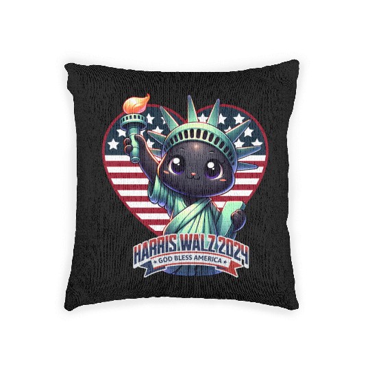 Cute Cat as Statue of Liberty with Harris Walz Woven Pillows