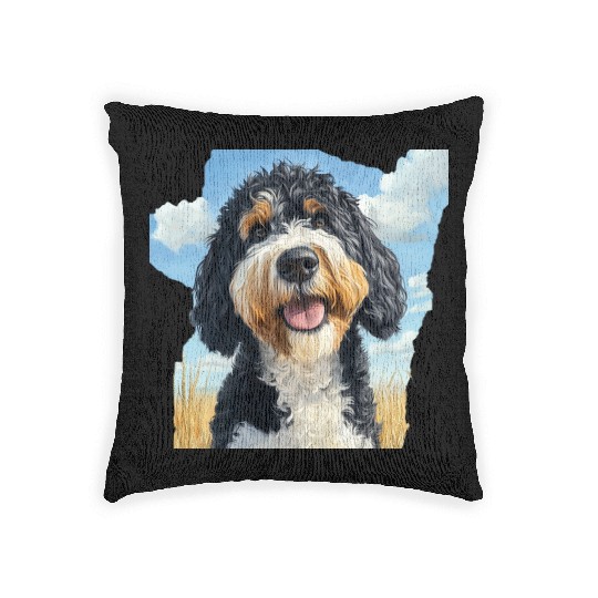 Bernedoodle Field Nature Bernedoodle Watercolor Woven Pillows