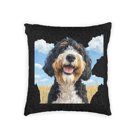 Bernedoodle Field Nature Bernedoodle Watercolor 2 Woven Pillows
