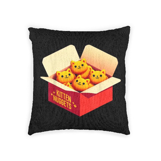 Kitten Nuggets Food Pun Cat Lover Gift Chicken Nug Woven Pillows