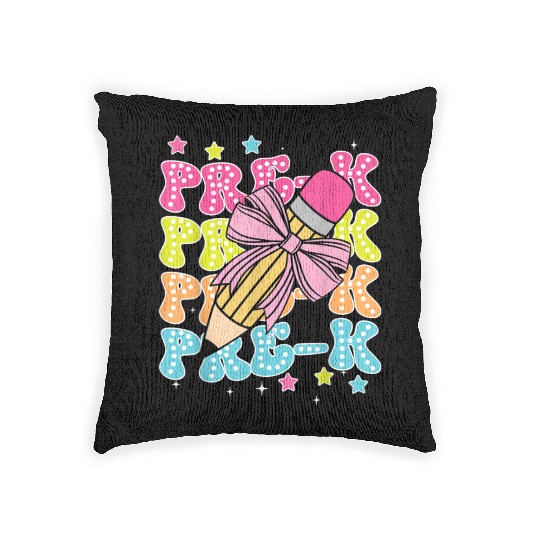 Pre K Teacher Pencil Coquette Bow Back To School K Woven Pillows