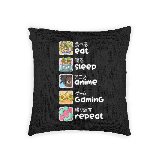 Eat Sleep Anime Gaming Repeat Kawaii Otaku Anime M Woven Pillows