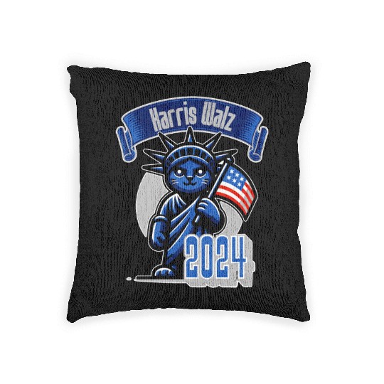 Cat Lady Harris Walz Statue of Liberty 2024 Woven Pillows