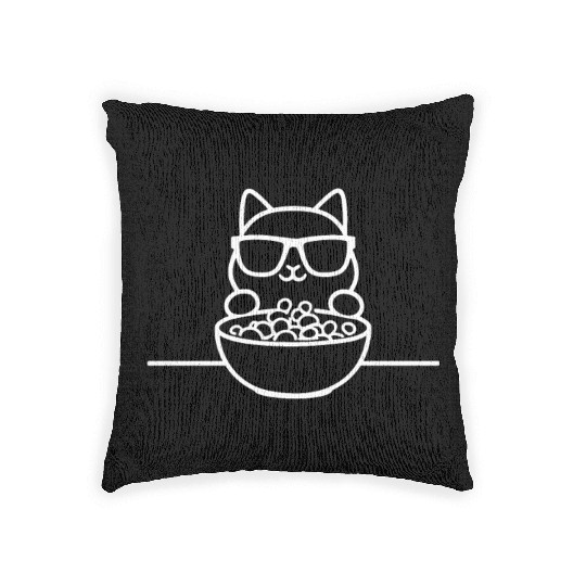 Cat Wearing Sunglasses Eating Cereal Woven Pillows