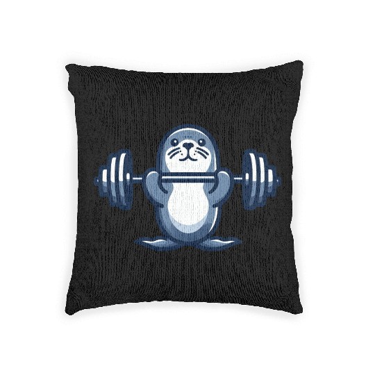 Seal dumbbell gym fitness workout training Woven Pillows