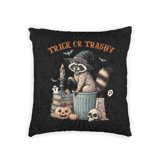 Trick Or Trashy Funny Raccon Halloween Woven Pillows