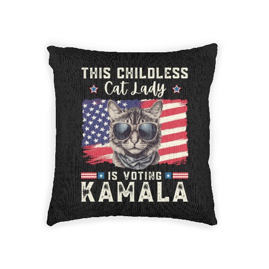 This childless Cat lady for kamala Harris 2024 Woven Pillows