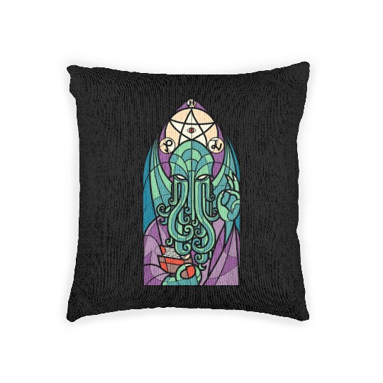 Cthulhu Church Stained Glass Cosmic Horror Funny Woven Pillows