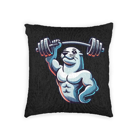 Seal with Barbell Fitness Gym Training Woven Pillows