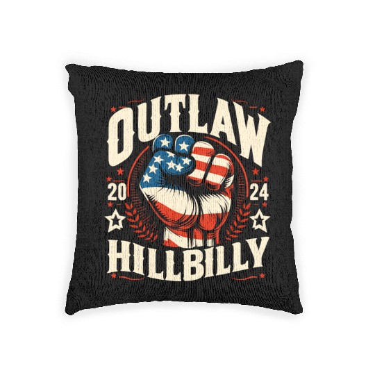 Vintage Retro US Flag Outlaw Hillbilly 2024 Trump Woven Pillows
