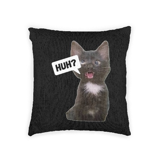 Funny Cross Eyed Cat Meme Huh Funny Cat Woven Pillows