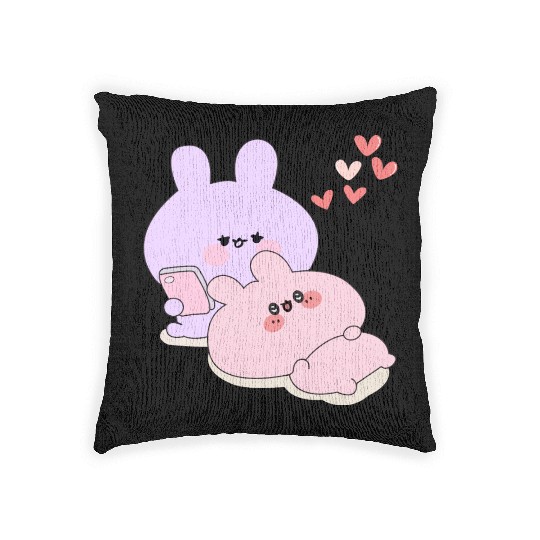 Pink Chilling with Blue Woven Pillows