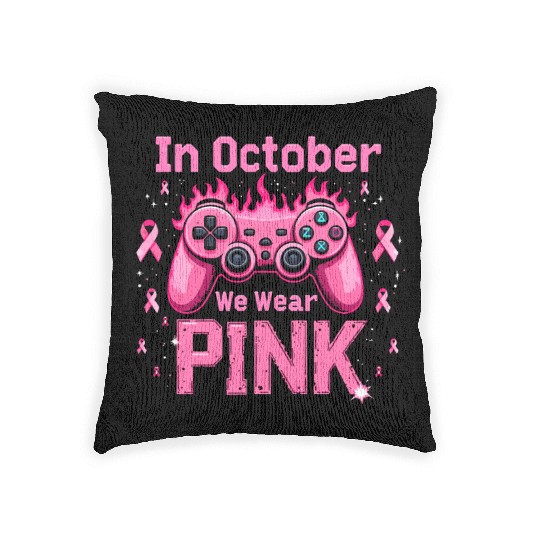 In October We Wear Pink Breast Cancer Awareness Woven Pillows