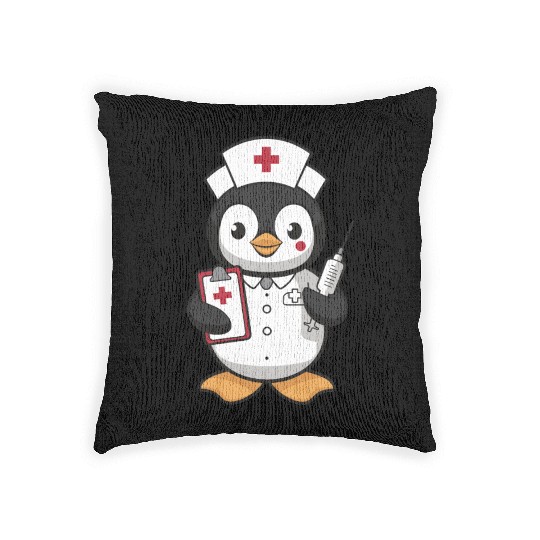 Cute Nurse Penguin With Syringe Woven Pillows
