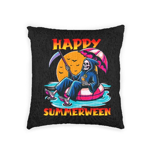 Happy Summerween Float Summer Halloween Spooky Woven Pillows