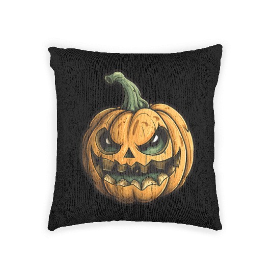 Grinning Green Stem Jack-O-Lantern Woven Pillows