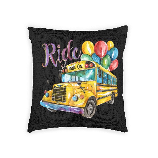 "Back-to-School Ride: Colorful School Bus" Woven Pillows