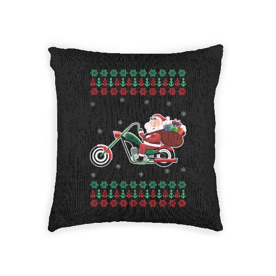 Santa Claus Motorcycle Ugly Christmas Sweater Xmas Woven Pillows