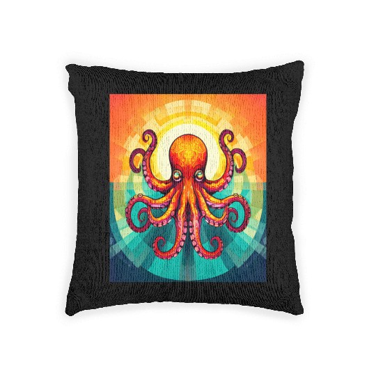 Octopus Vibrant Geometric Deco Style Woven Pillows