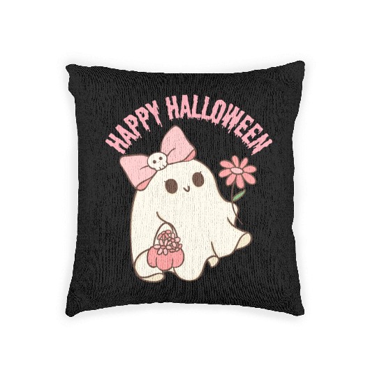 happy halloween cute ghost for women girls Woven Pillows