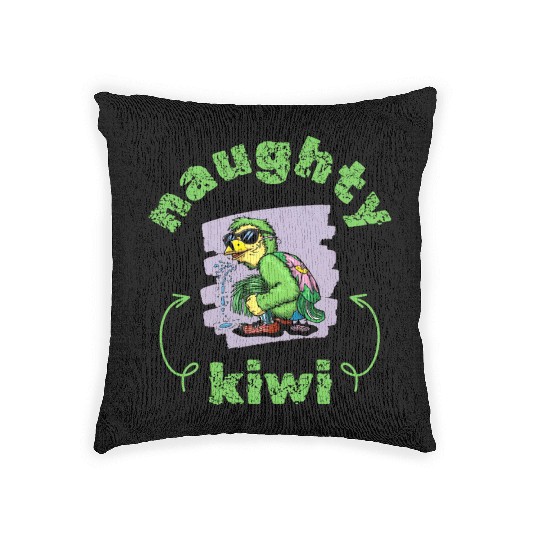 Funny naughty green kiwi bird Woven Pillows