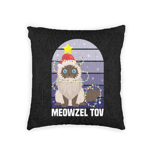 Meowzel Tov Hanukkah Black Cat Christmas Lights Woven Pillows