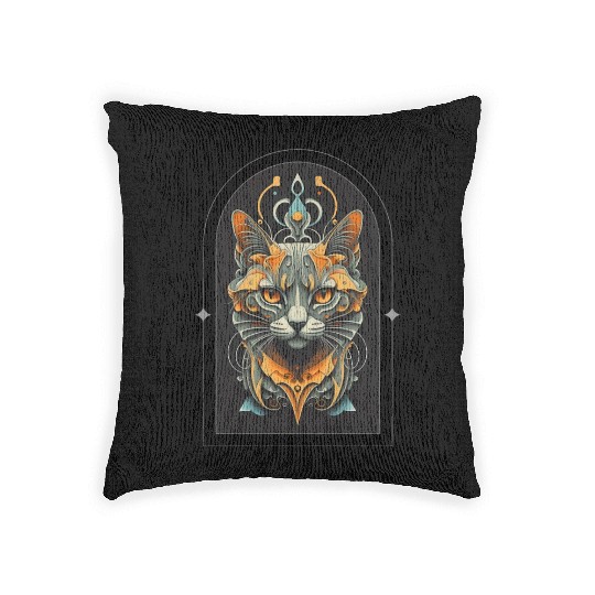 Elegant stylish black and gold cat face Woven Pillows