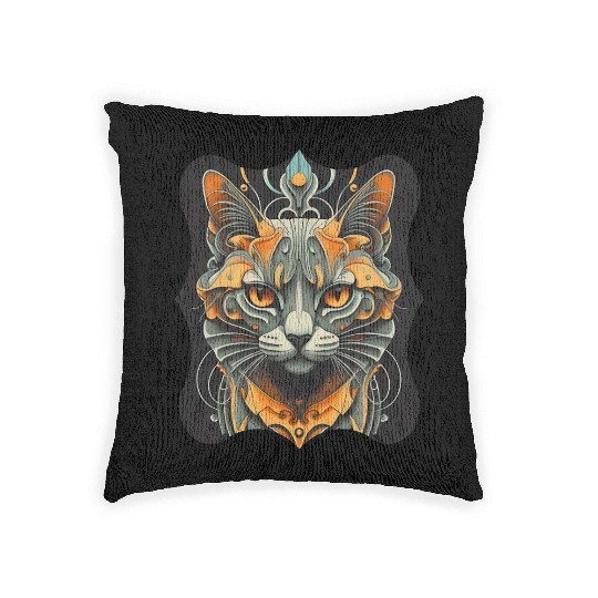 Elegant stylish black and gold cat face Woven Pillows