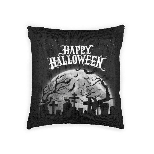 halloween cat on a graveyard Woven Pillows