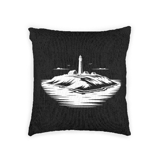Lonely Island With Lighthouse On The Coast Woven Pillows