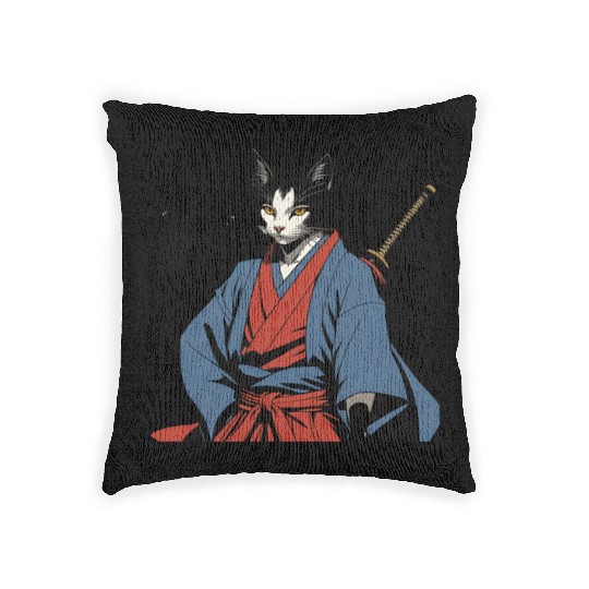 Samurai Cat Woven Pillows