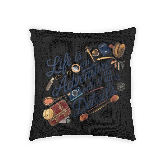 Creative illustration of text life is an adventure Woven Pillows