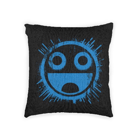 Blue Joyful Face Woven Pillows