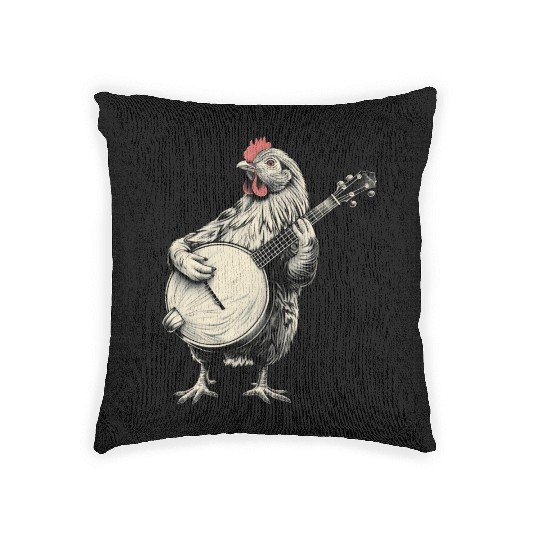 Chicken Farming Farmer Bluegrass Banjo Player Woven Pillows
