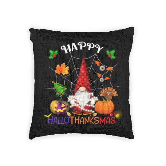 Happy HalloThanksMas Gnome Woven Pillows