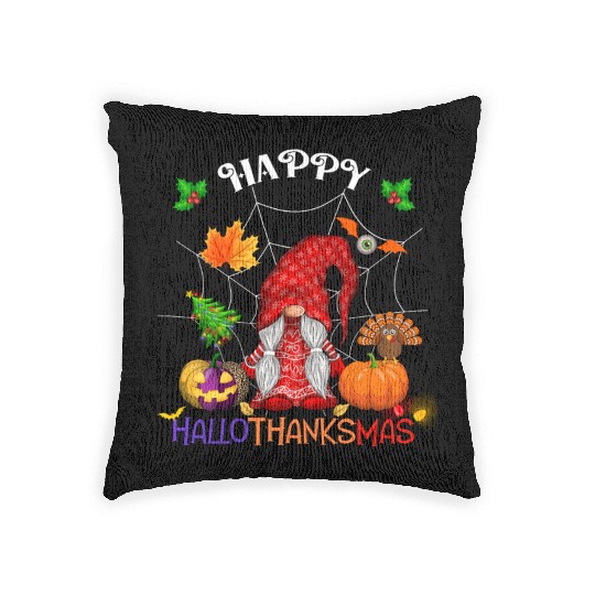Happy HalloThanksMas Gnome Woven Pillows