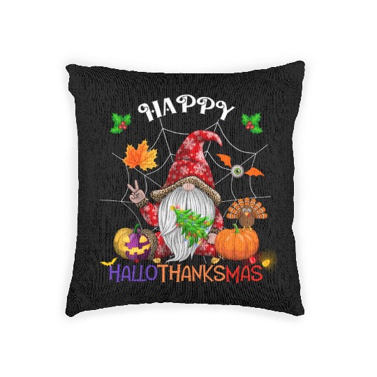 Happy HalloThanksMas Gnome Woven Pillows
