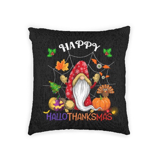 Happy HalloThanksMas Gnome Woven Pillows