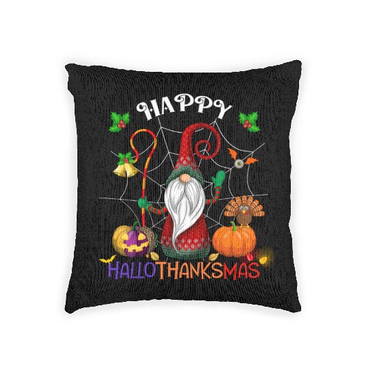 Happy HalloThanksMas Gnome Woven Pillows