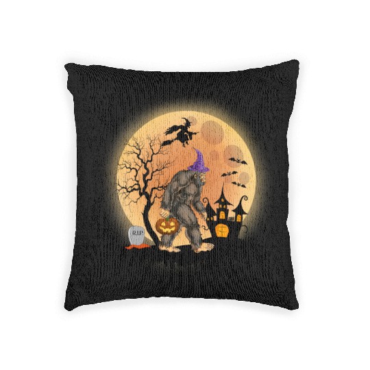 Sasquatch Halloween Trick-or-Treat Pumpkin Woven Pillows