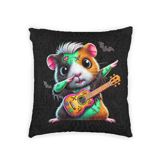 Dabbing Guinea Pig Zombie Squad Guitar Hallow Woven Pillows