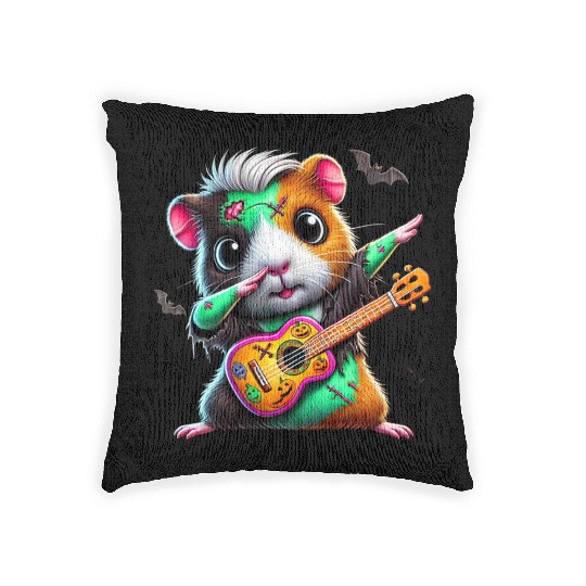Dabbing Guinea Pig Zombie Squad Guitar Hallow Woven Pillows